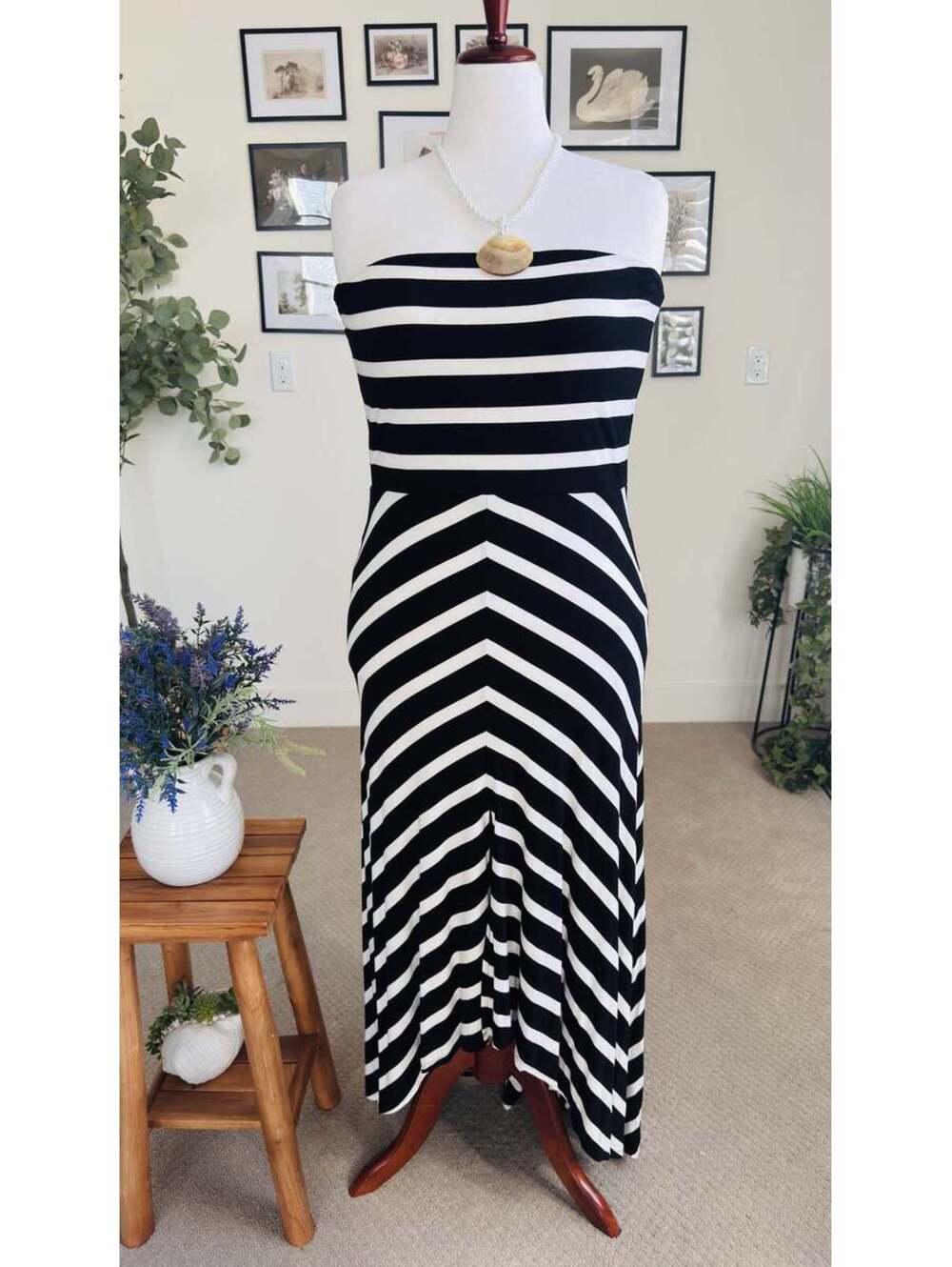 White House Black Market Striped Strapless Maxi Dress Size XL